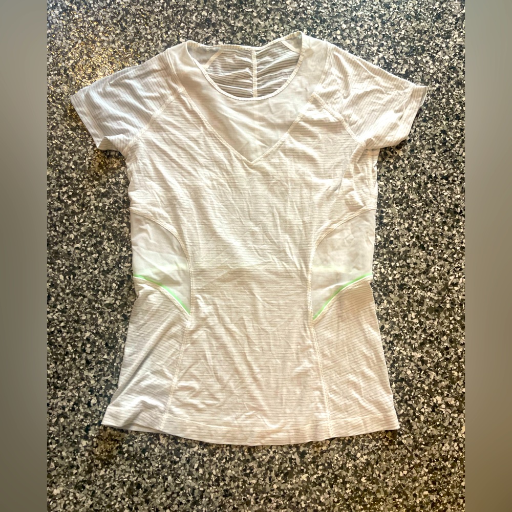 Lululemon athletica white short sleeve striped with mesh top